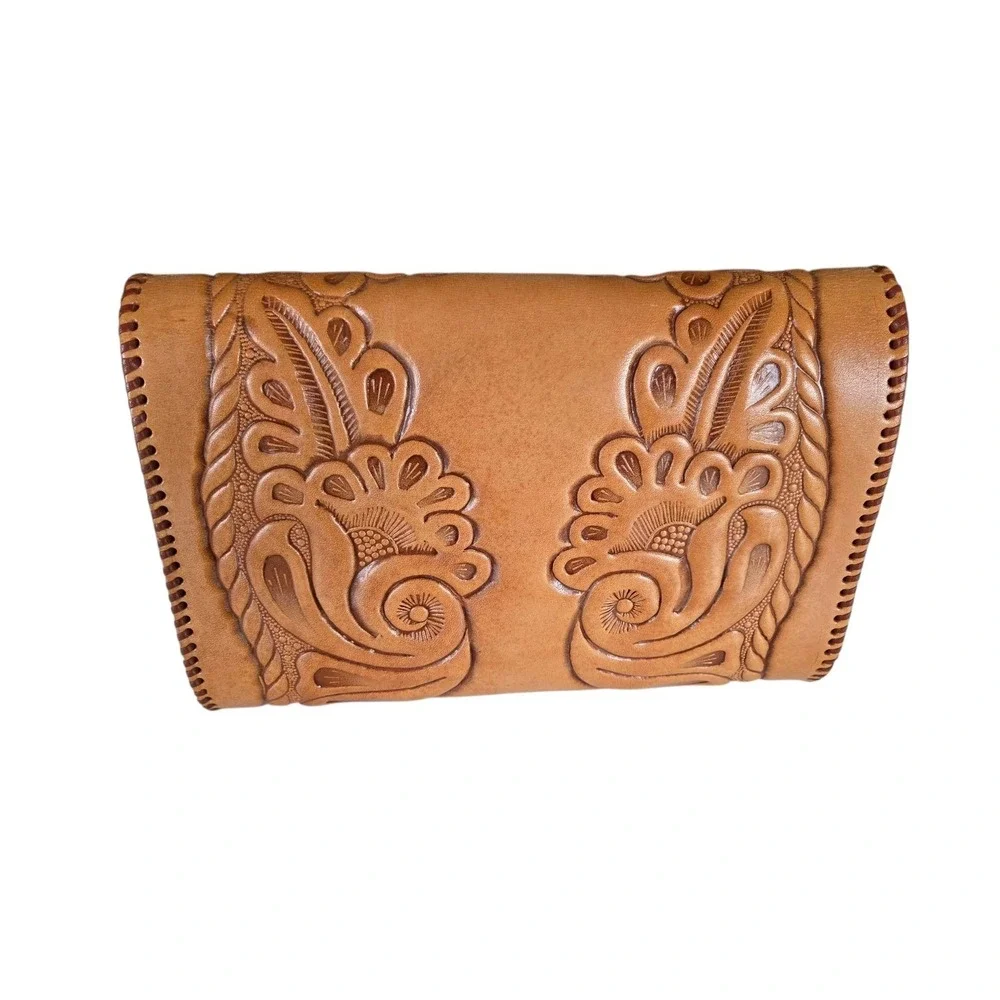 Vintage Hand-Tooled Genuine Leather Purse Shoulder Bag